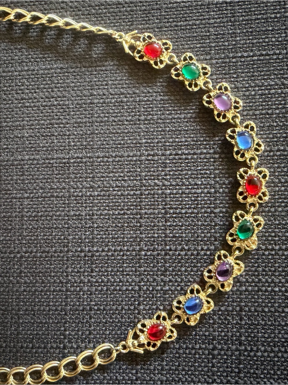 Gold Multicolor Floral Gemstone Link Necklace - Women Jewelry - Picture 2 of 3